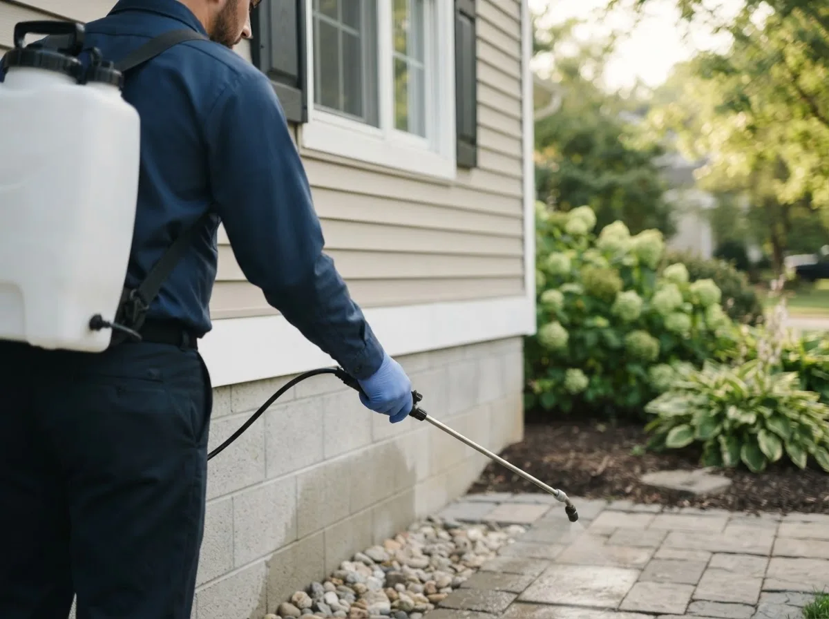 Pest control technician inspecting a home in Wellsville, PA